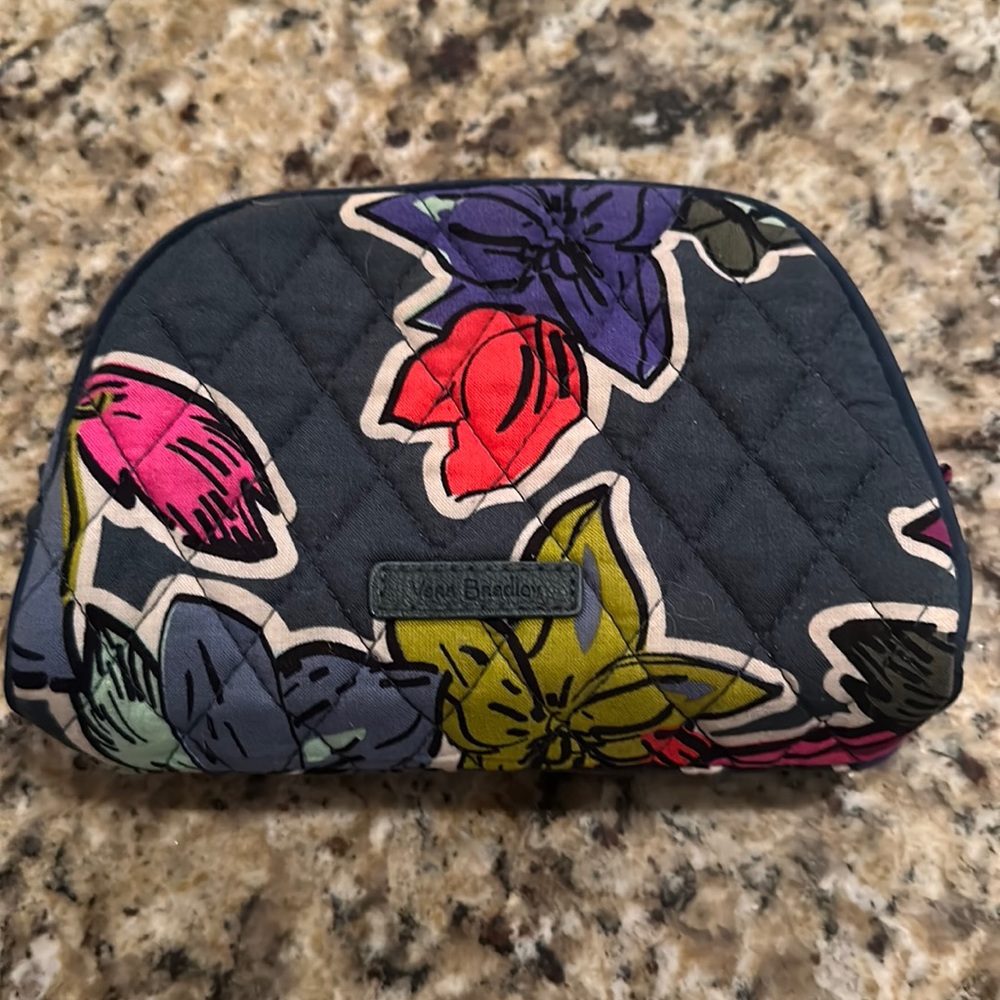 Vera Bradley Navy Floral Quilted Cosmetic Case with Multicolor Flowers